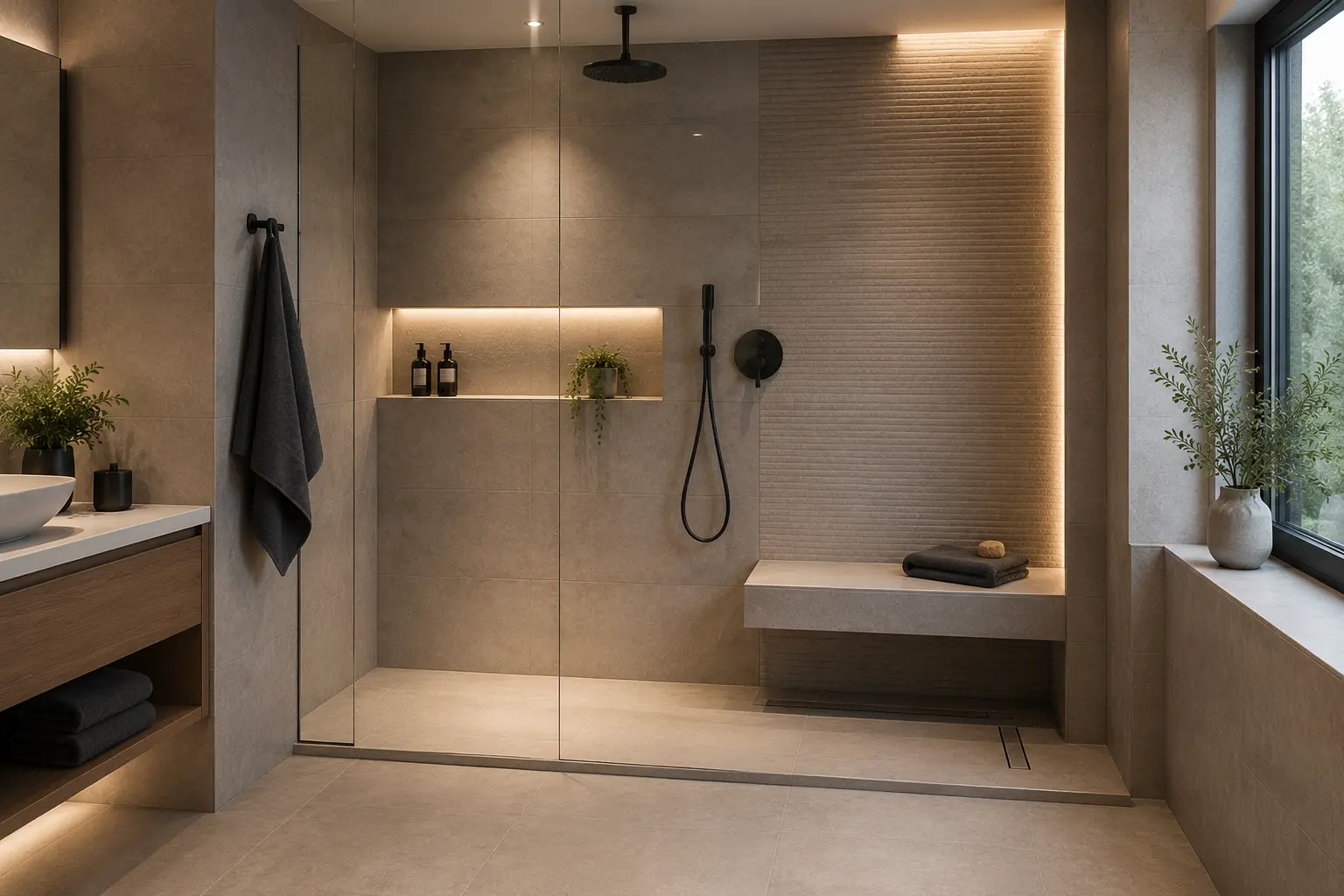 Walk-in-dusche mit Sitzbank nach Badrenovierung